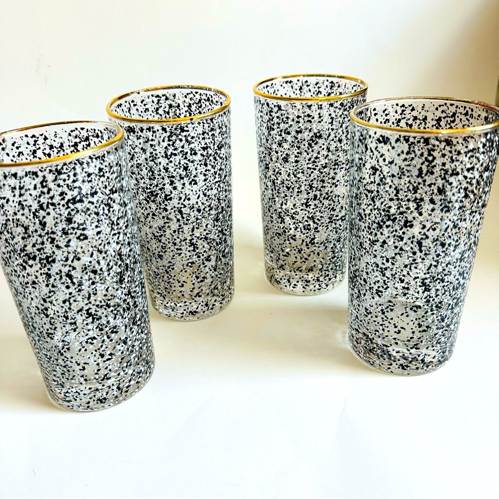 Vintage MCM black speckled libbey glassware 4 count